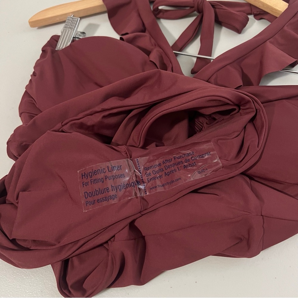Soluna Swim Brown Buckle Up One Piece Bandeau Swimsuit Cut Out Neckline Size XL - Picture 6 of 10
